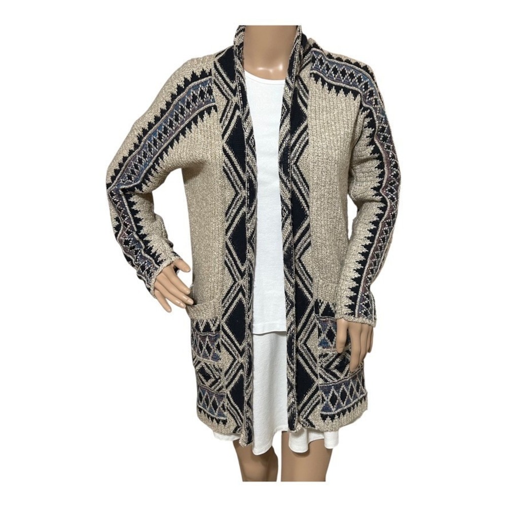 Lucky Brand Women's Cardigan Sweater XS Multicolor Open Front Aztec Boho Western